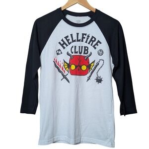 Pop Tees Stranger Things Hellfire Club Men S White Black Raglan Baseball Shirt